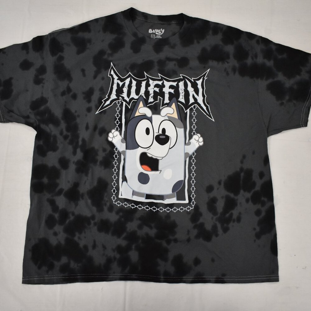 Bluey Mens Muffin Metal Tie-Dye Cartoon T-Shirt New